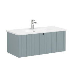 Vitra Root Groove 69397 Lavabo Dolabı, Tek Çekmeceli, 100 Cm, Mat Fiyord Yeşili, Yuvarlak Lavabolu